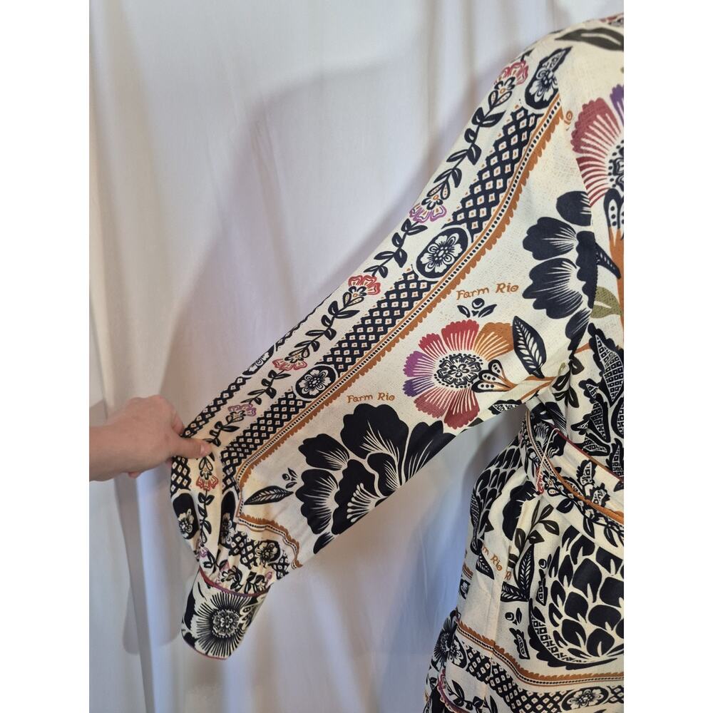 Farm Rio Romantic Garden Black Cream Floral Mini Dress New Medium - Picture 7 of 12